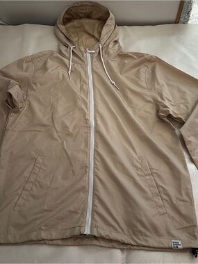 Men's Beige Hooded Windbreaker Jacket
